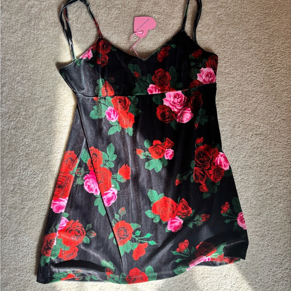 Floral Slip Dress with Red and Pink Roses